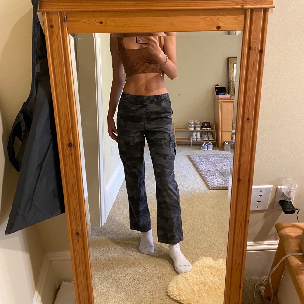 cutest black camo straight leg pants